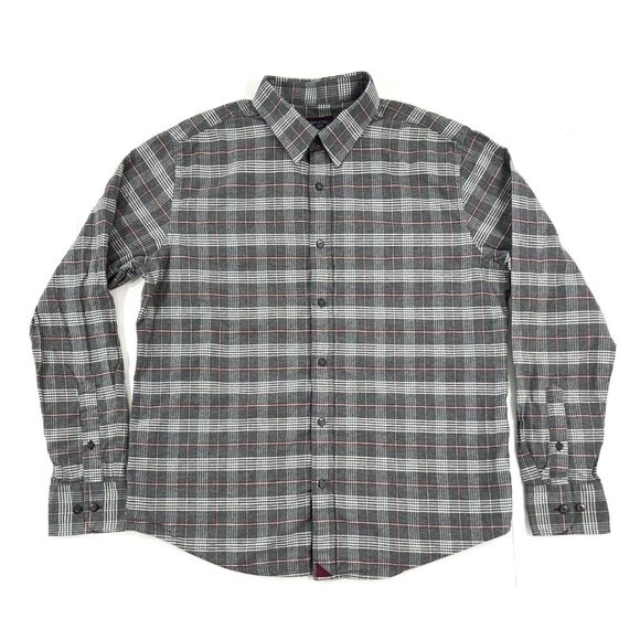 Untuckit Hazlitt Flannel Shirt Mens Large Slim Fit Gray Red Plaid Long Sleeve - Picture 2 of 14